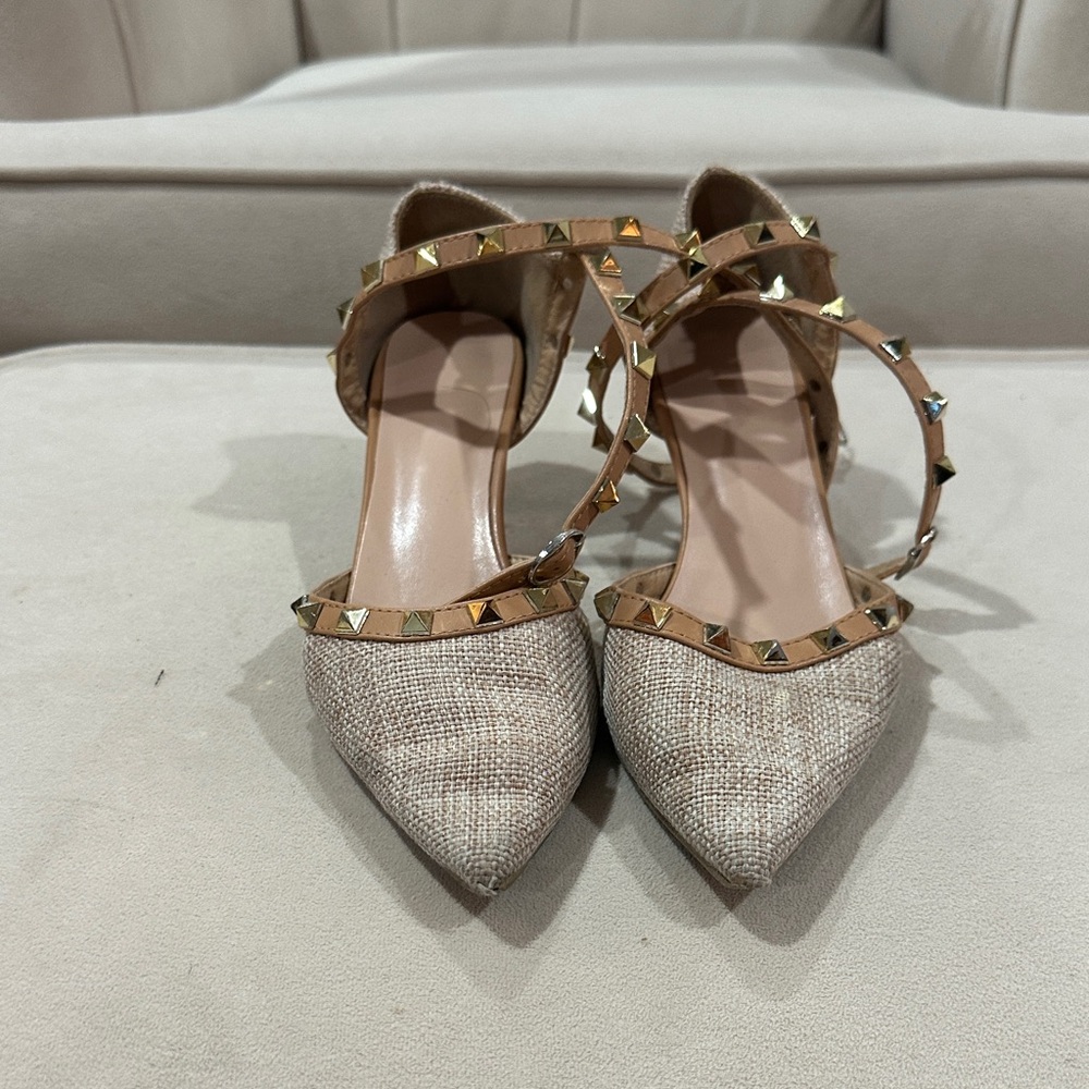 Studded Tan Kitten Heels